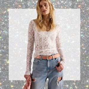 Free People Intimately All Night Long Lace Top in Petal size S NWT!